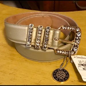 Neiman Marcus Gold Leather Belt w/ Crystal Buckle!